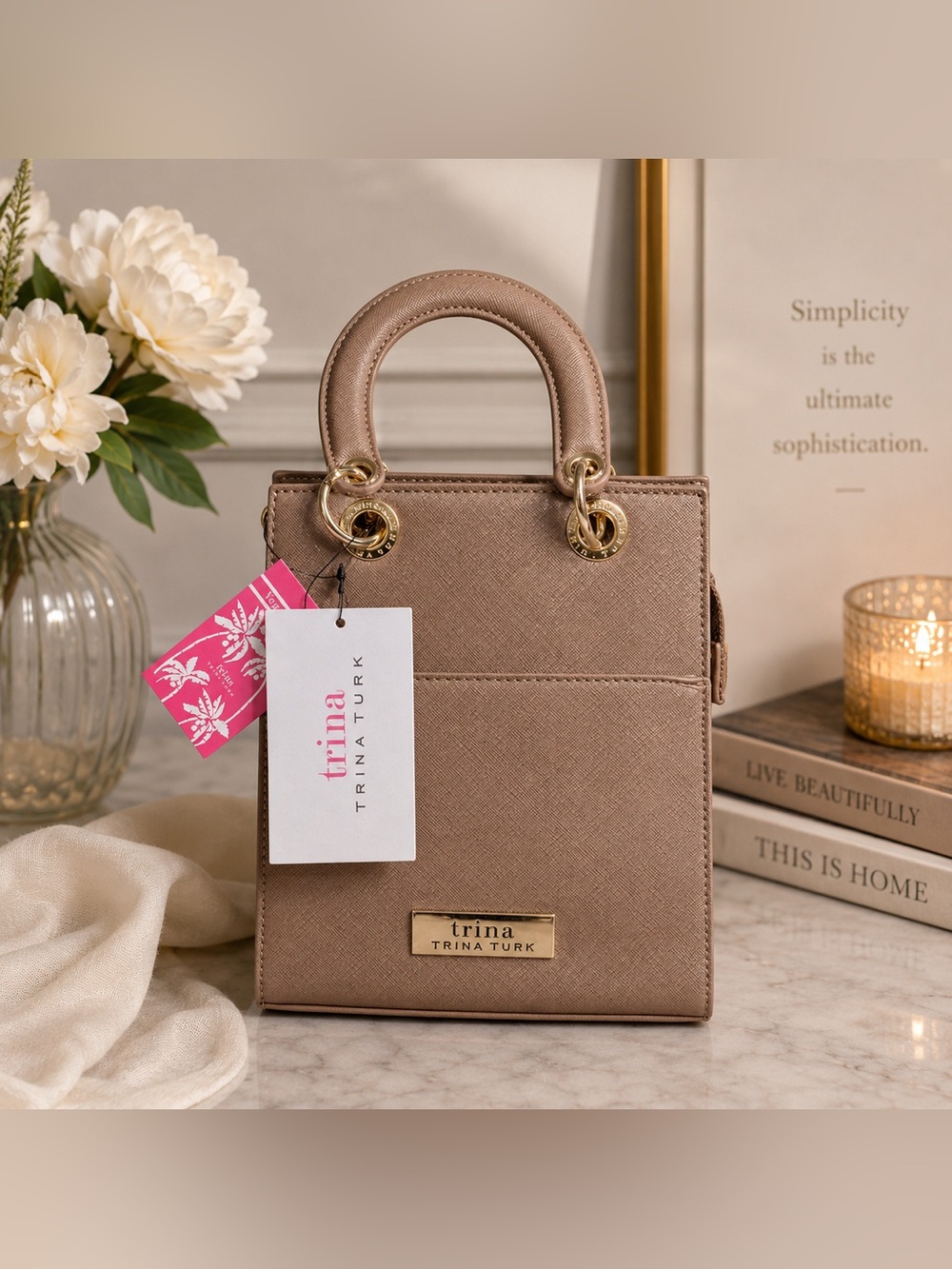 Trina Turk Blush/Tan Double Handle Crossbody Bag NWT